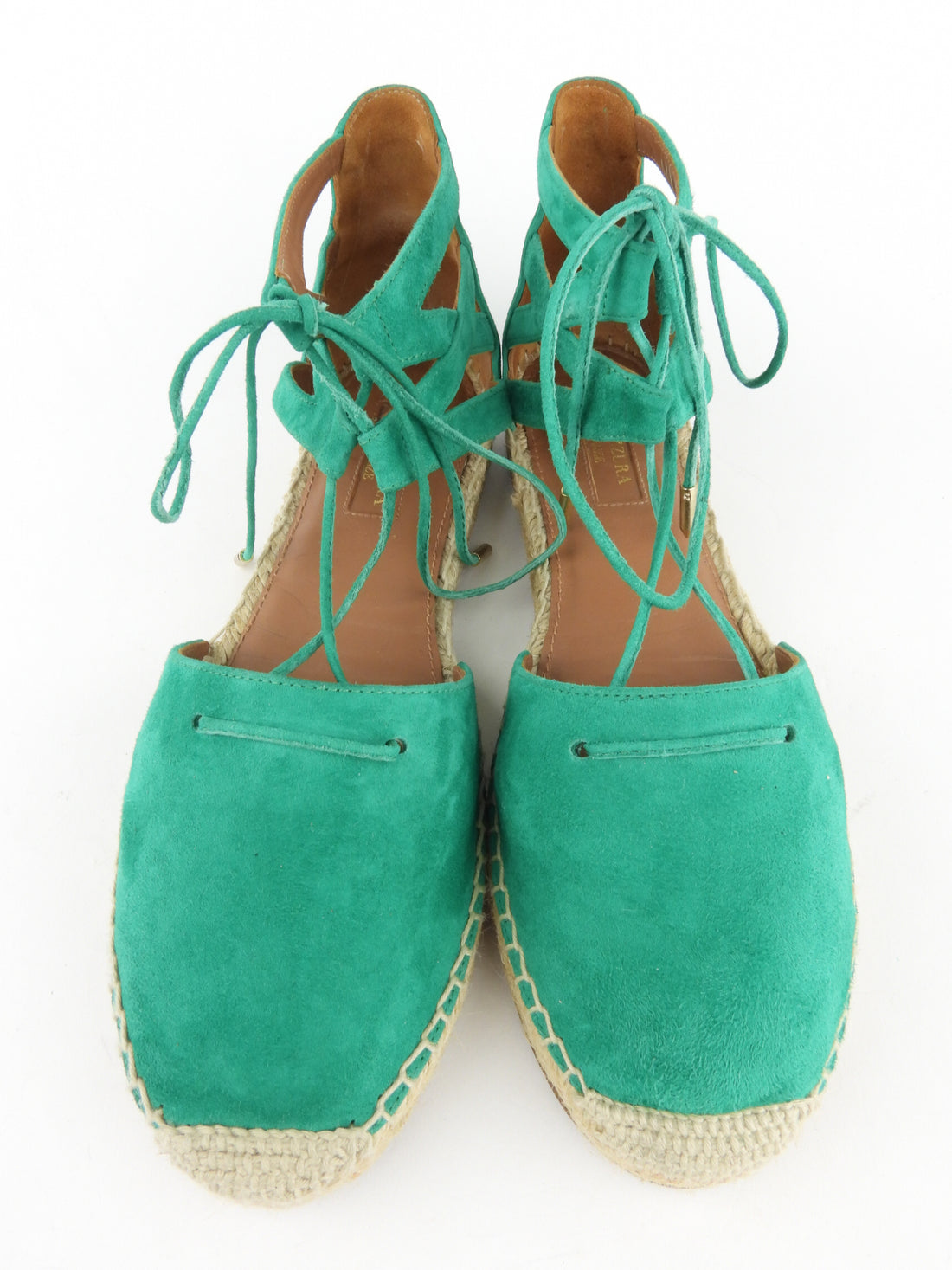 Aquazzura Green Suede Leather Belgravia Flat Espadrille Sandals - 38