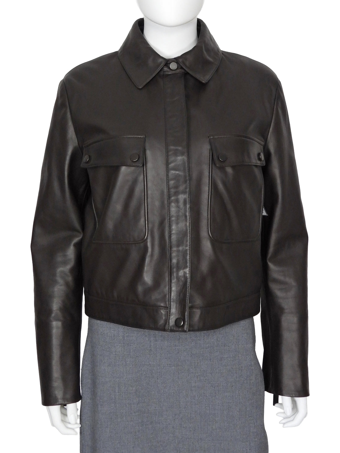 Giorgio Armani Brown Leather Crop Pocket Aviator Jacket -  IT42 / 6 / M