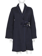 Giorgio Armani Navy Blue Rib Texture Knit Jersey Coat with Suede Resin Buckle - IT 44 / 8 / M