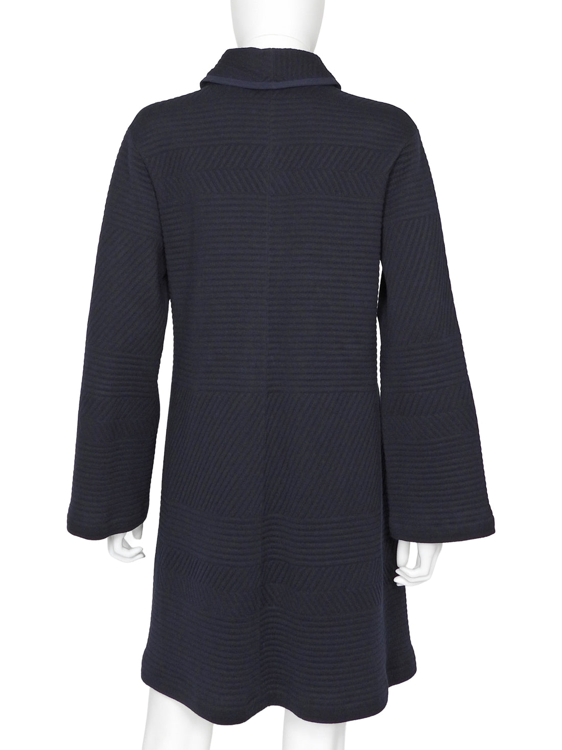 Giorgio Armani Navy Blue Rib Texture Knit Jersey Coat with Suede Resin Buckle - IT 44 / 8 / M