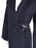 Giorgio Armani Navy Blue Rib Texture Knit Jersey Coat with Suede Resin Buckle - IT 44 / 8 / M