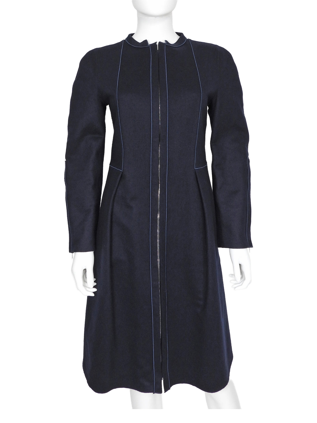 Giorgio Armani Navy Blue Wool Knit Jersey Princess Coat - IT 44 / 8 / M