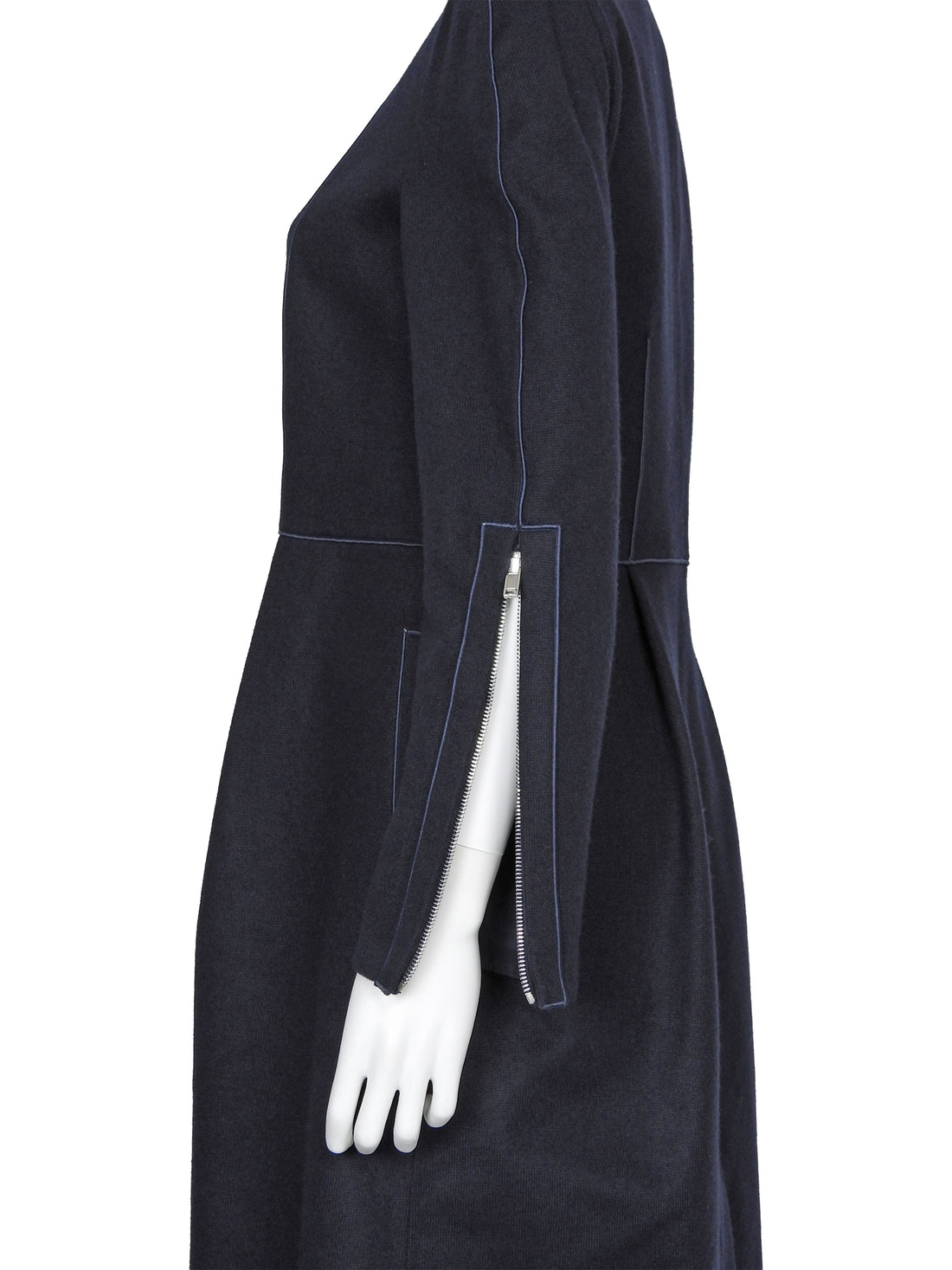 Giorgio Armani Navy Blue Wool Knit Jersey Princess Coat - IT 44 / 8 / M
