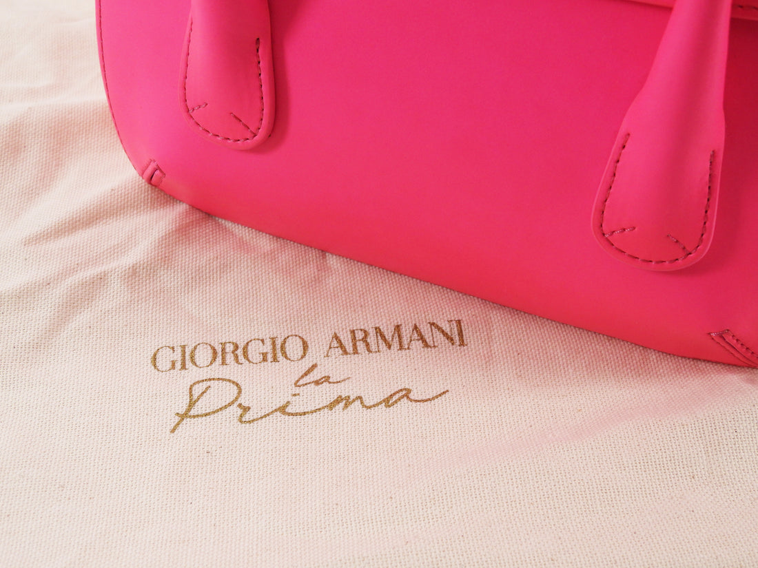 Giorgio Armani Neon Pink La Prima Web Strap Mini Boston Bag