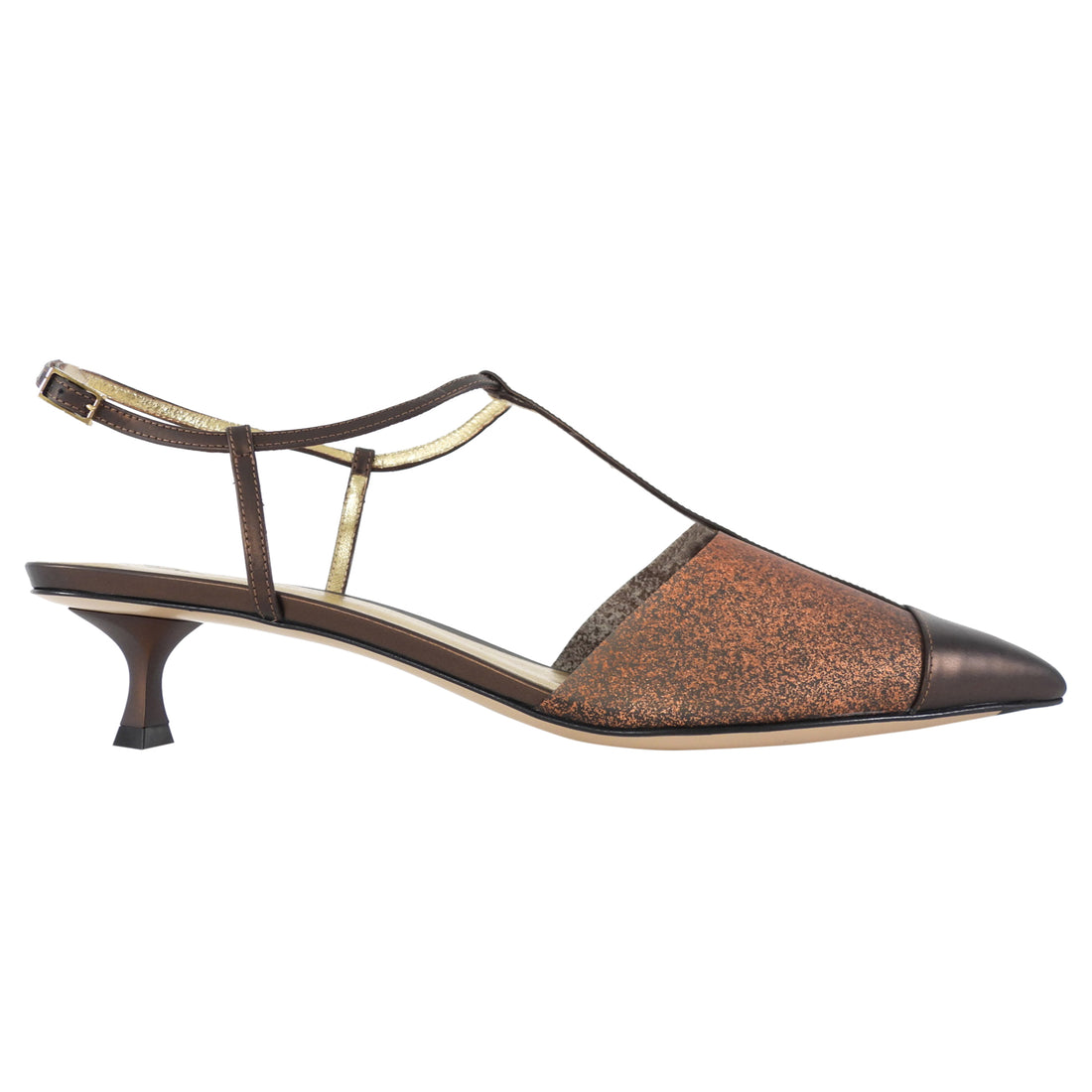 Giorgio Armani T-Strap Kitten Heels Bronze - 40