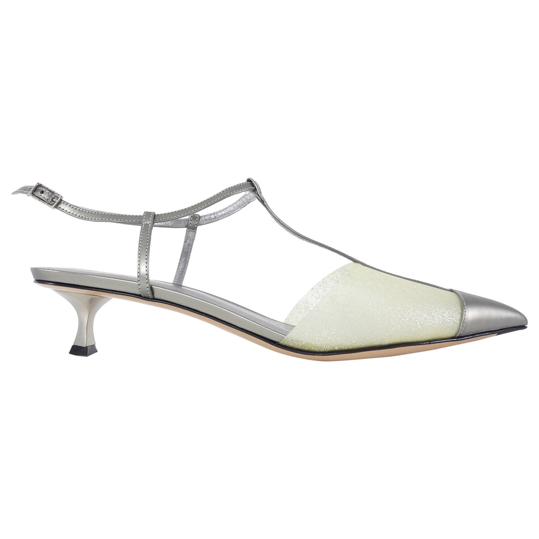 Giorgio Armani T-Strap Kitten Heels Silver - 40