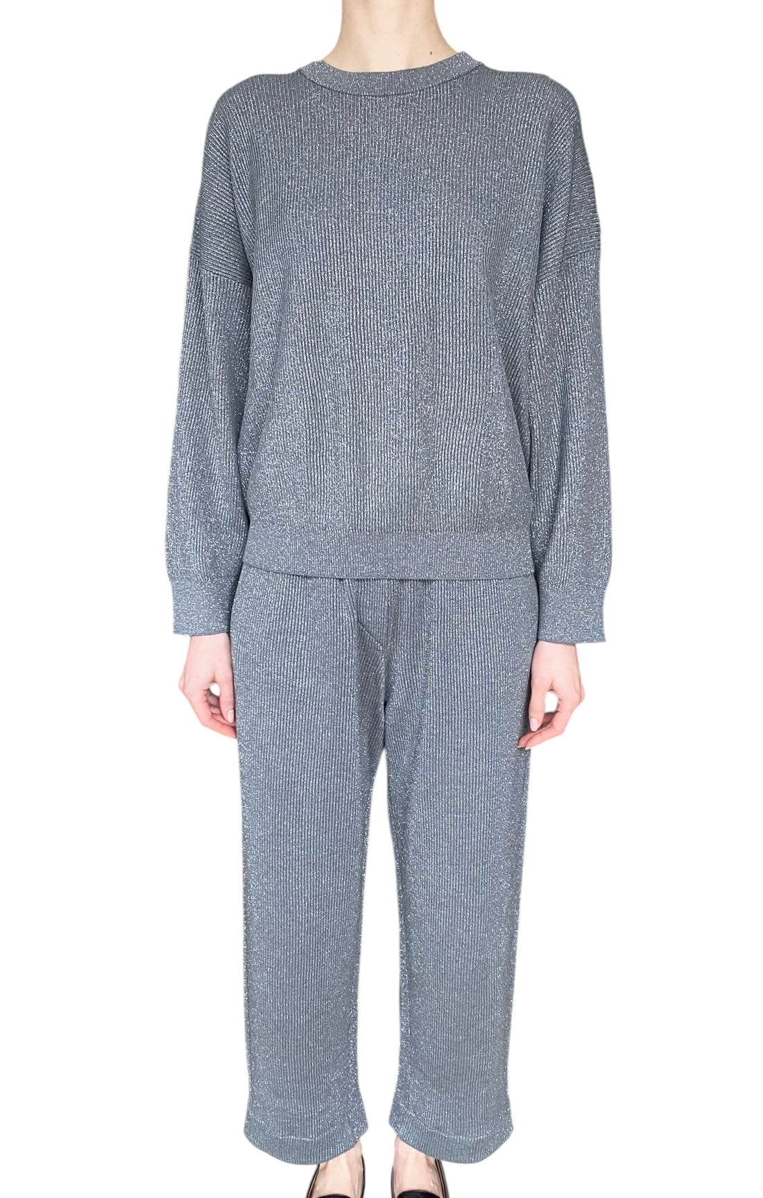 Brunello Cucinelli Silver Cotton Lamé 2-Piece Sweatsuit - S