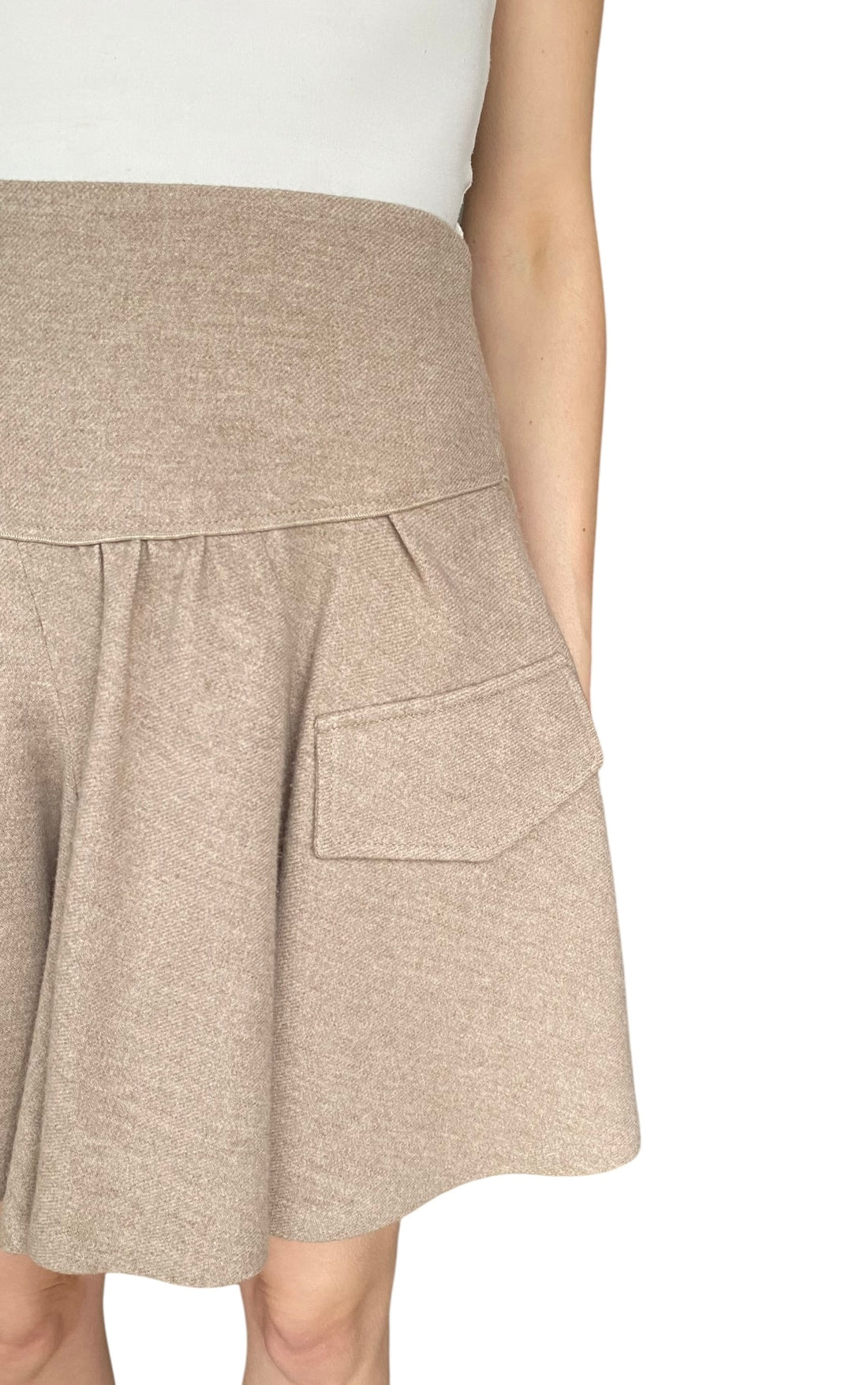 Brunello Cucinelli Beige Wool & Cashmere Pleated Flare Skirt - US 8