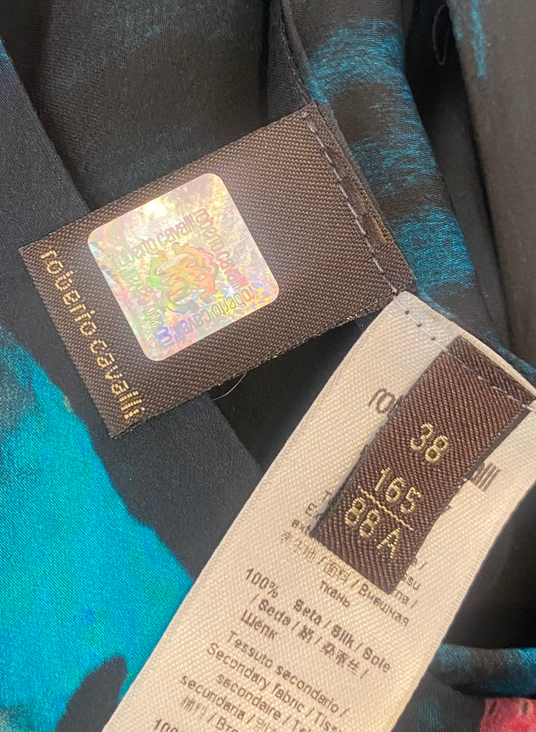 Roberto Cavalli Blue Silk Floral Animal Print Caftan - 38 / US 6-10