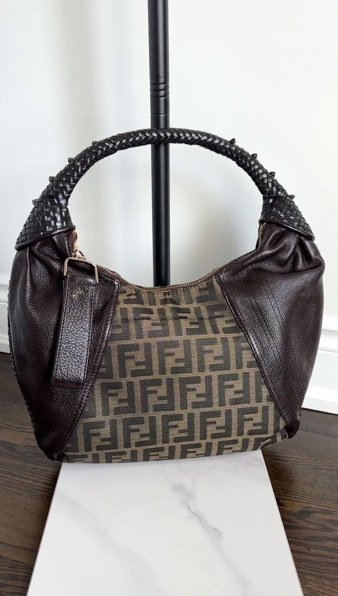 Fendi Brown Zucca Logo Spy Hobo Bag