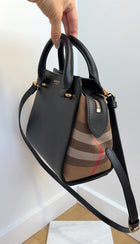 Burberry Black Leather House Check Mini Banwell Two Way Tote Bag