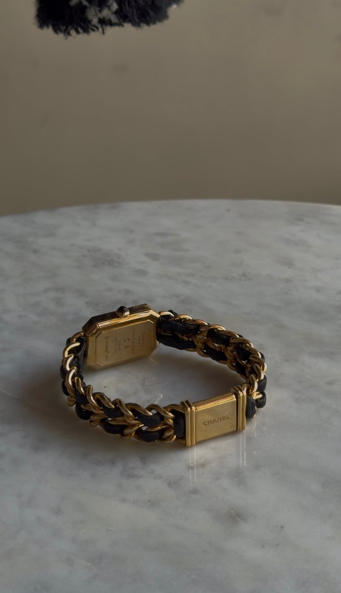 Chanel Black Gold Vintage 1987 Premiere 20mm Watch Chain Link Bracelet - XS