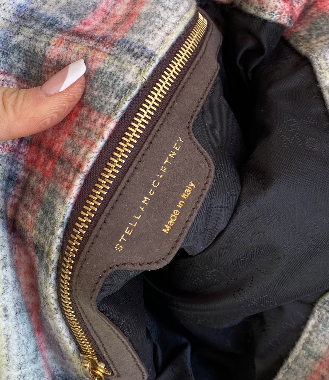 Stella McCartney Plaid Brushed Wool Falabella Shoulder Bag
