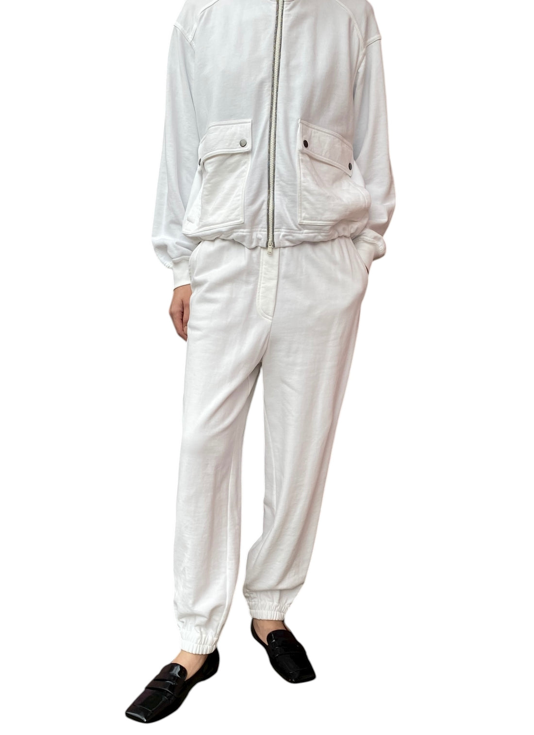 Brunello White Monili Embellished Zip Sweatshirt - M