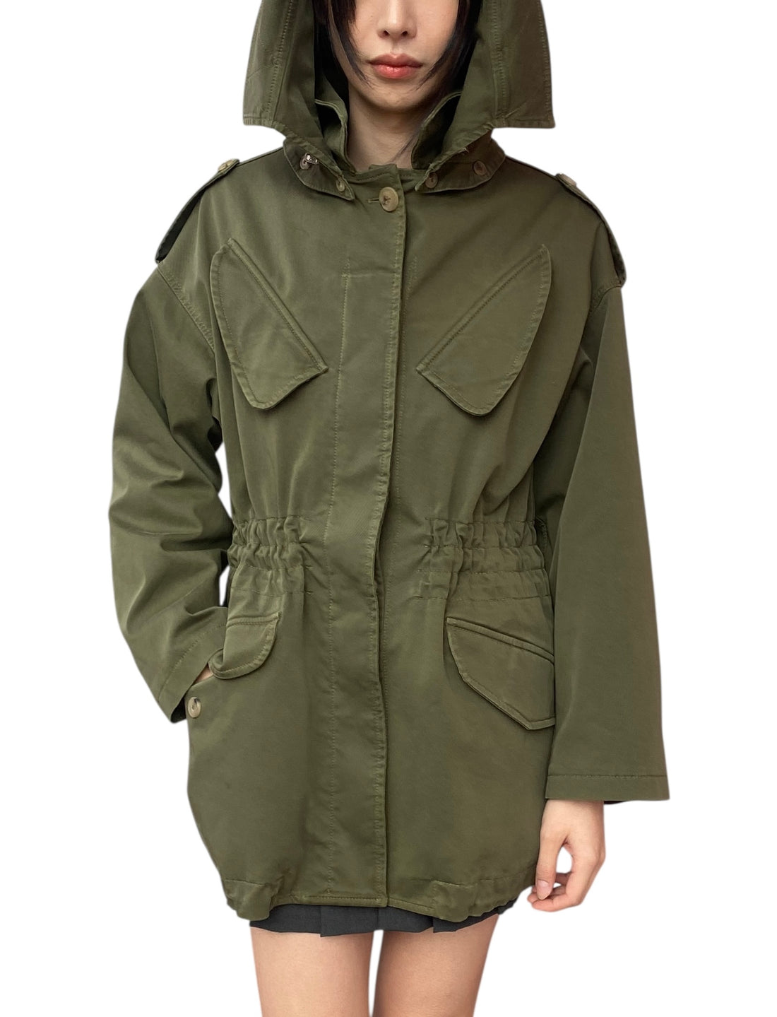 Ermanno Scervino Army Green Hooded Parka - 42 / US 8