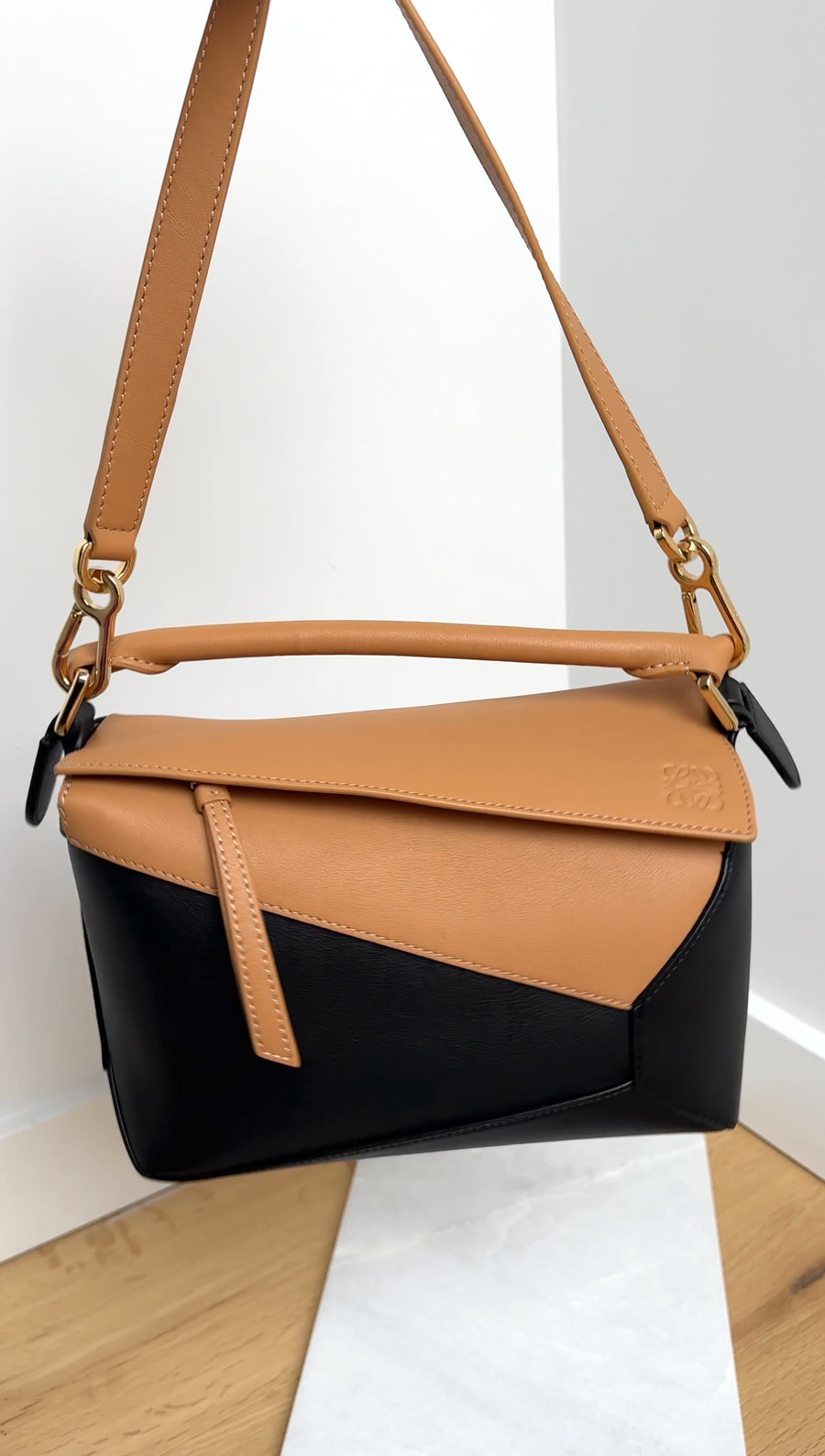 Loewe Black and Tan Leather Small Puzzle Edge Bag