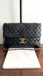 Chanel Vintage 1989 XXL CC Logo Quilted Chain Flap Clutch Bag