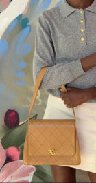 Chanel Camel Beige Vintage 1997 CC Quilted Medium Shoulder Bag