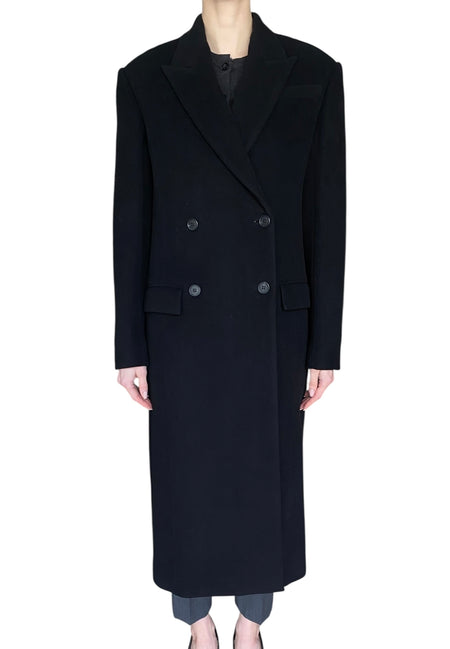 Aflalo Black Velmira Long Black Cashmere Double Breasted Coat - XS / US 4-6