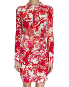 Roberto Cavalli Red Floral Printed Long-Sleeve Collared Dress - US 2-4