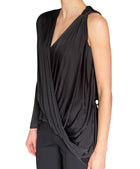 Versace Black Draped Jersey Asymmetrical Hi-Low Top - FR 38 / US 4