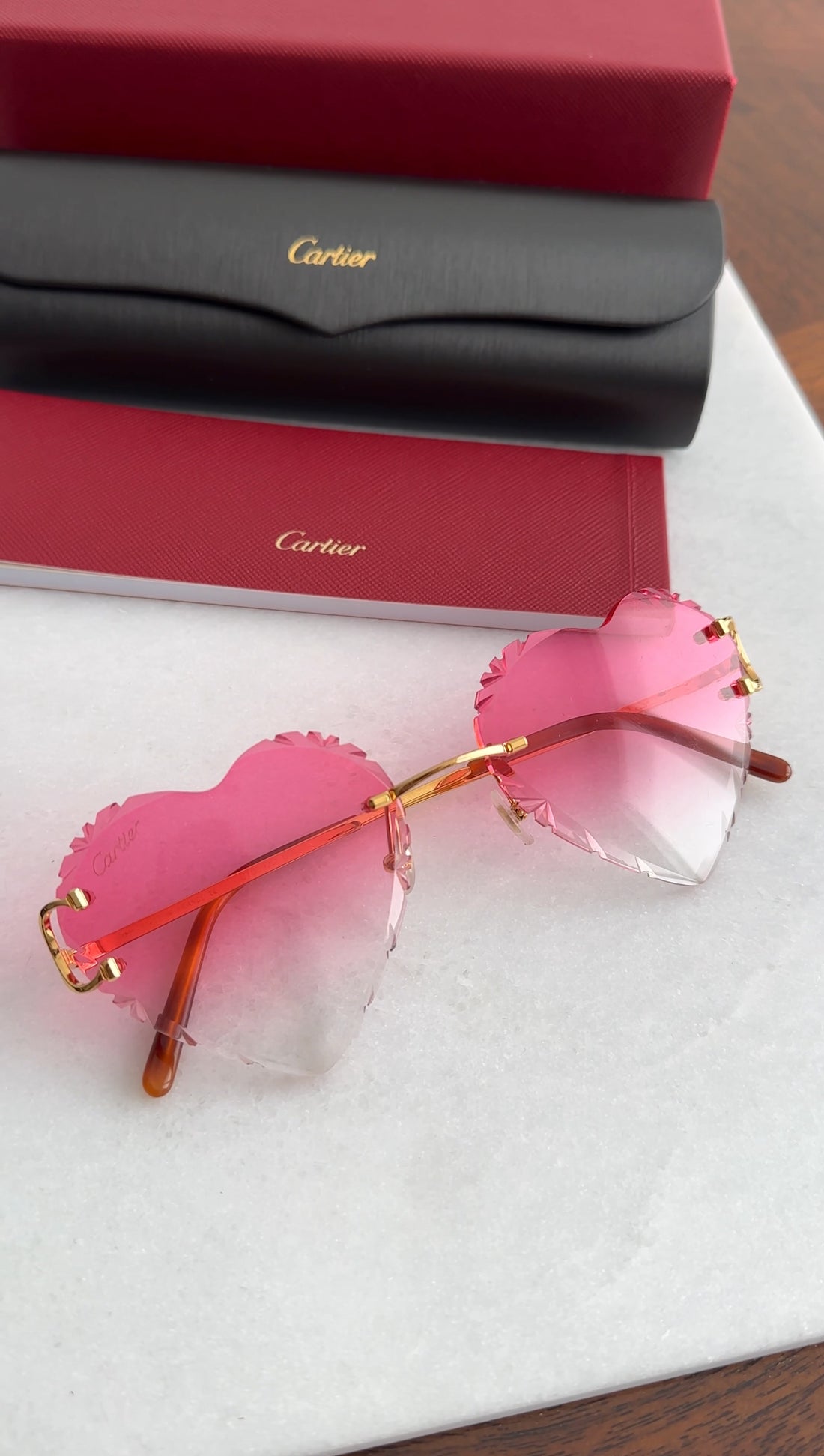 Cartier Pink Rimless Picadilly Heart Sunglasses