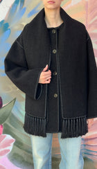 Toteme Black Boiled Wool Embroidered Edge Scarf Jacket - 34