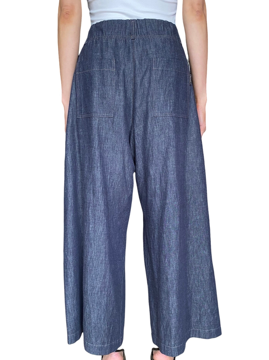 Brunello Cucinelli Dark Blue Wide Leg Denim Drawstring Trousers - M / US 8