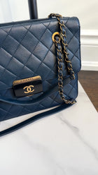 Chanel Navy Sheepskin Quilted Small Beauty Lock Chain Tote Bag
