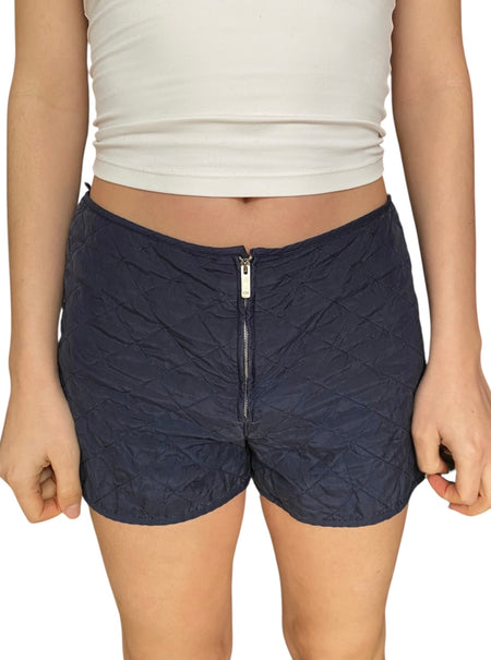 Dior Navy Quilted Distressed Silk Zipper Short Shorts - IT 42 / US 6