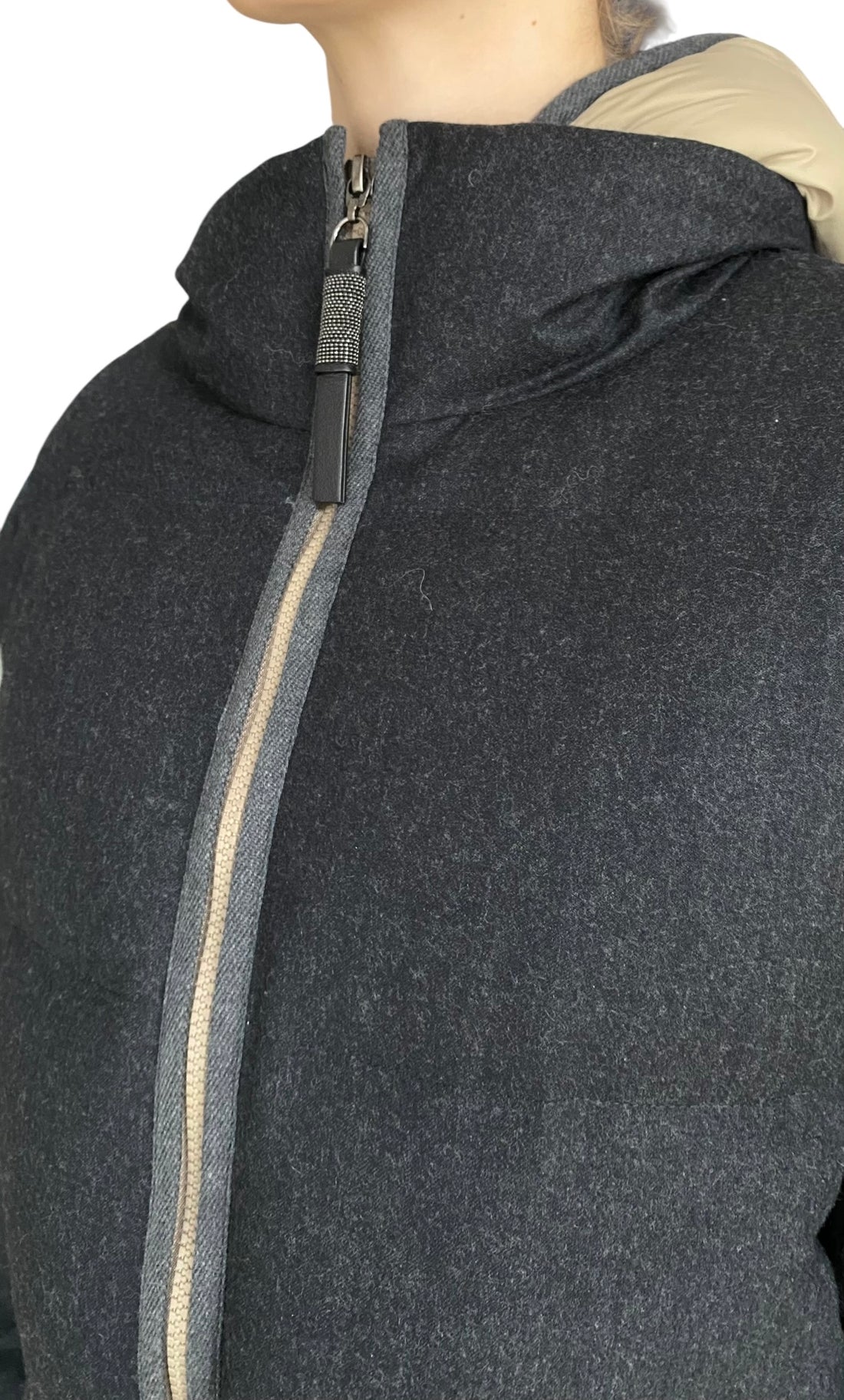 Brunello Cucinelli Dark Grey Wool Hooded Down Jacket - IT 40 / US 4-6