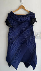 Issey Miyake Blue Diagonal Draped Pleated Dress