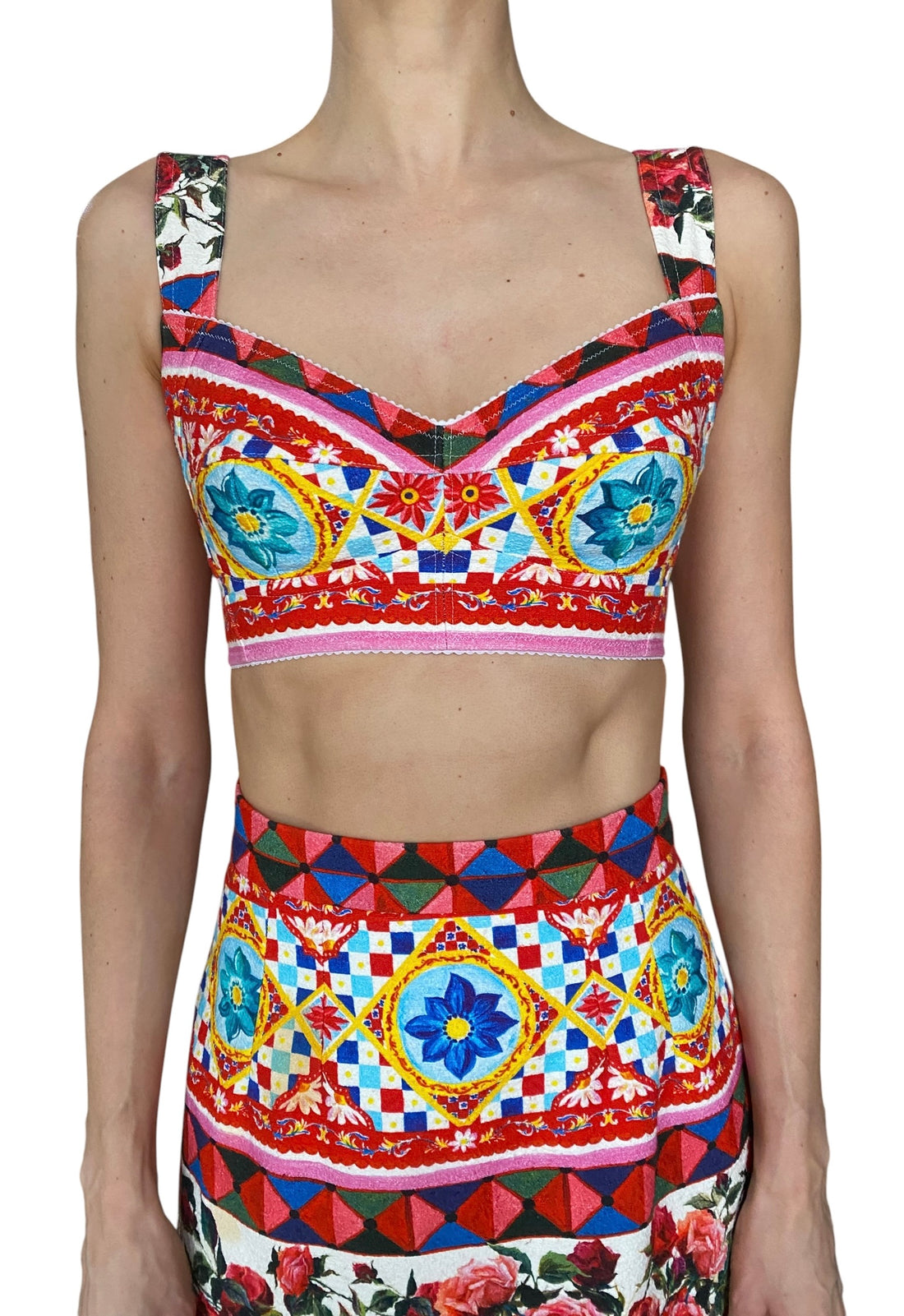 Dolce & Gabbana Multicolour Caretto Floral Printed 2-Piece Bralette and Skirt Set - 40 / US 4
