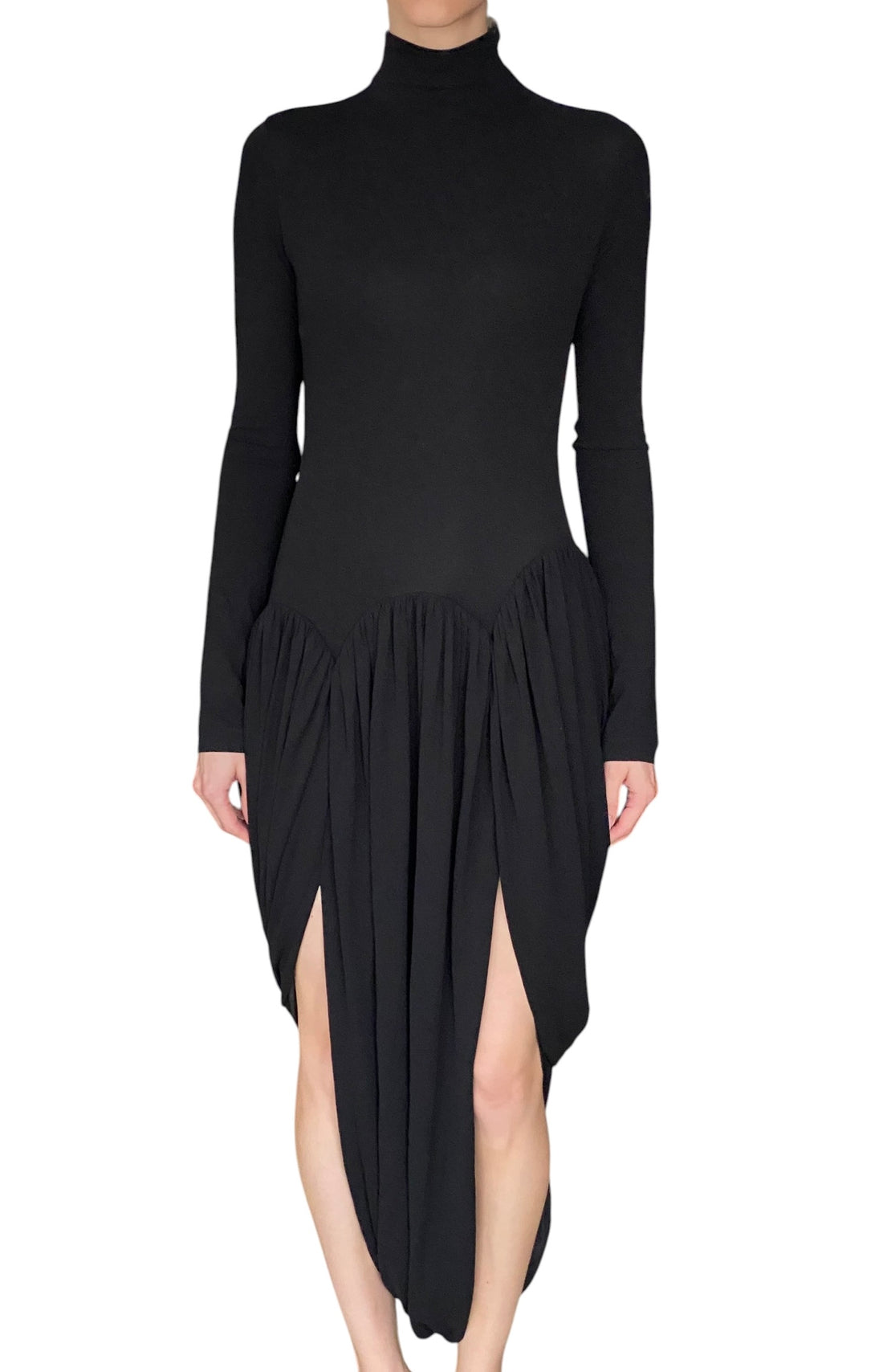 Ferragamo Black Jersey Tulip Hem Mock Neck Gown - 38 / US 2-4