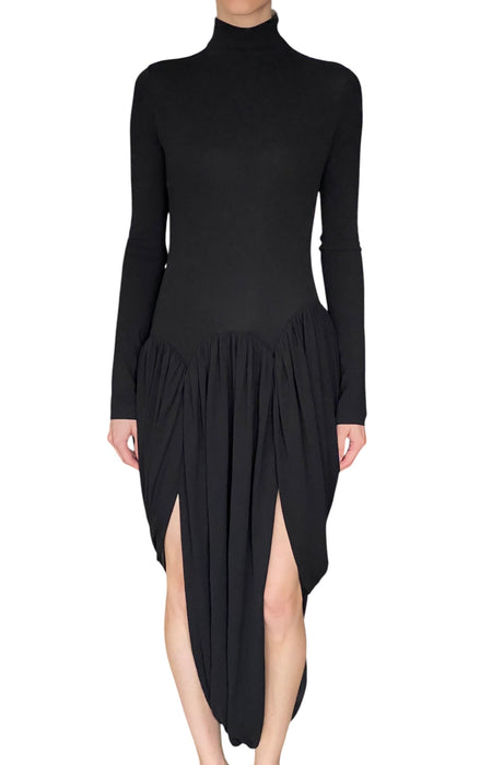 Ferragamo Black Jersey Tulip Hem Mock Neck Gown - 38 / US 2-4