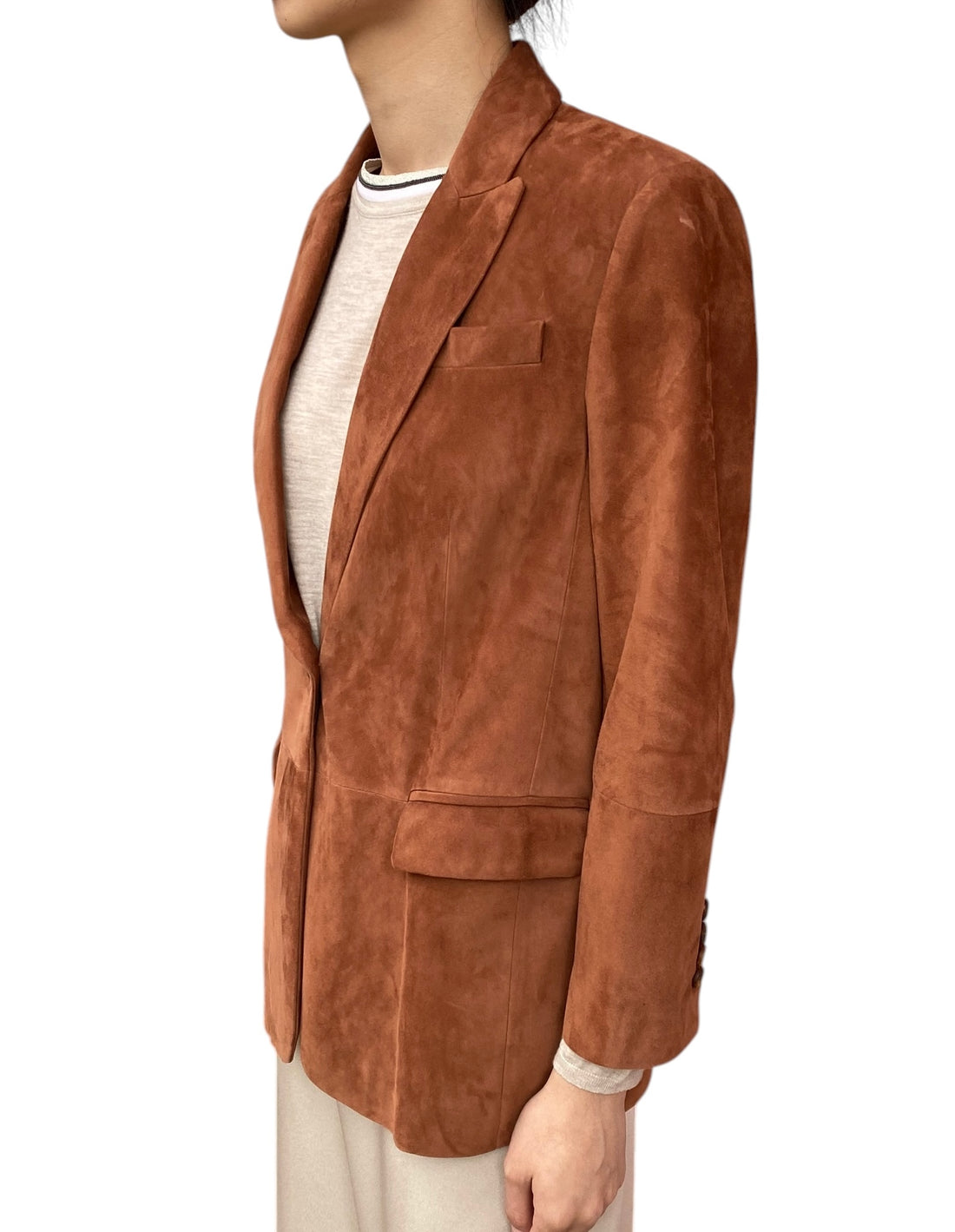 Brunello Cucinelli Rust Suede Single Breasted Monili Embellished Blazer - 44 / US 8