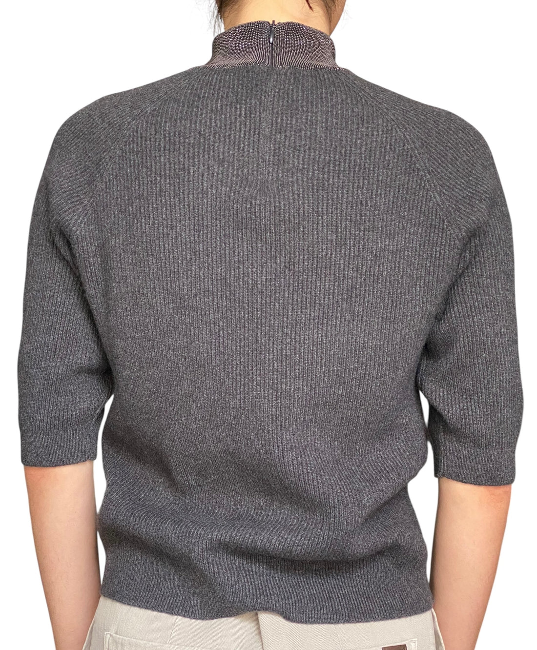 Brunello Cucinelli Monili Cashmere Ribbed Turtleneck Top - M