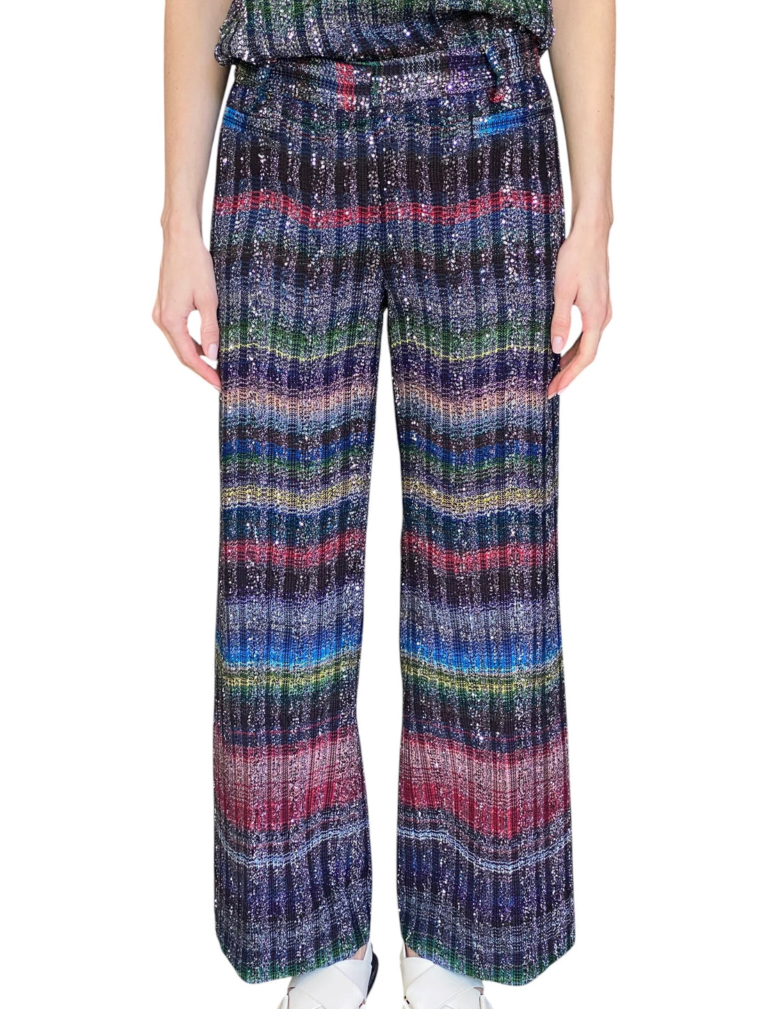 Missoni Multicoloured Sequinned Embellished Chevron Striped Knit Trousers - IT 42 / US 6