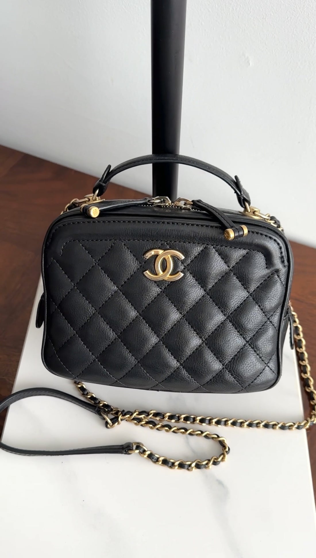 Chanel Black Lambskin Leather Extra Pocket Vanity Chain Bag