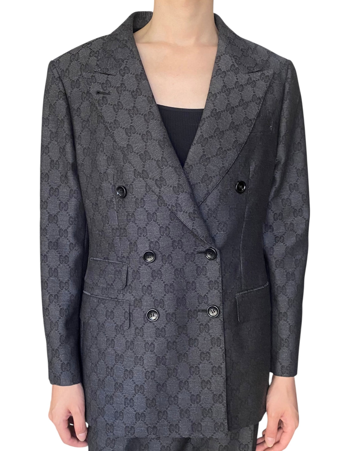 Gucci Grey 2025 Monogram Double Breasted Blazer - 42