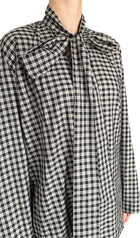 Balenciaga Black Checked Scarf Neck Cocoon Long-Sleeve Blouse- 36 / US 2-4