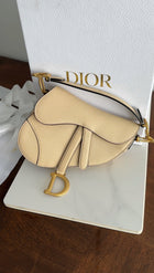 Christian Dior 2019 Light Beige Grained Leather Mini Saddle Bag