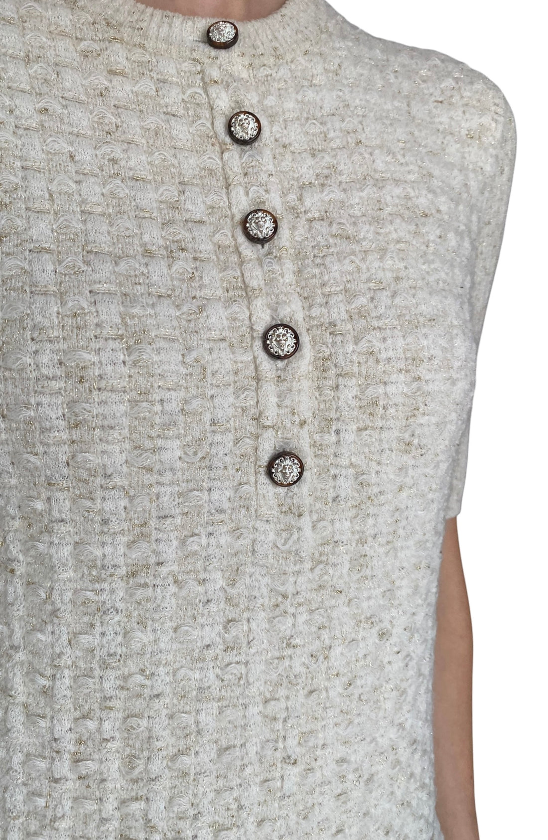 Chanel 17A Ivory Metallic Houndstooth Tweed Knit Mini Dress - FR 36 / US 2-4