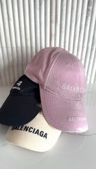 Balenciaga Pink Distressed Double Logo Baseball Cap - L