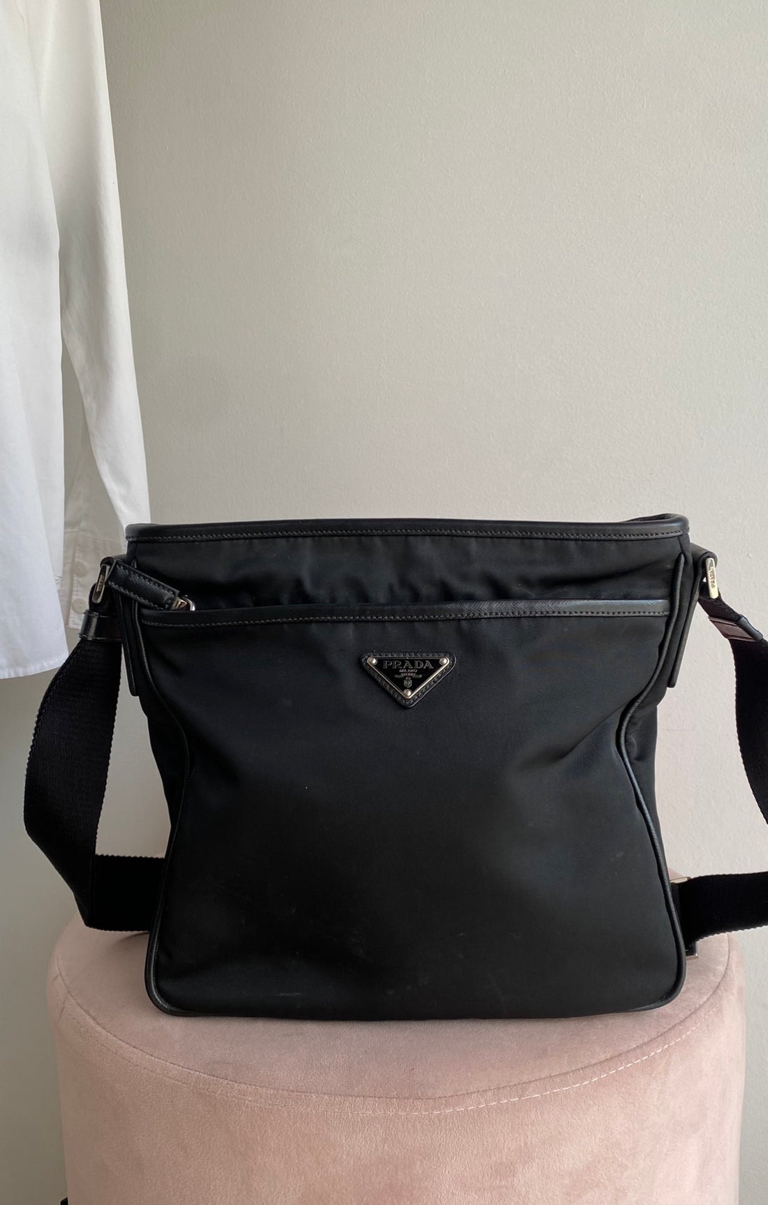 Prada Black Nylon Web Strap Crossbody Messenger Bag