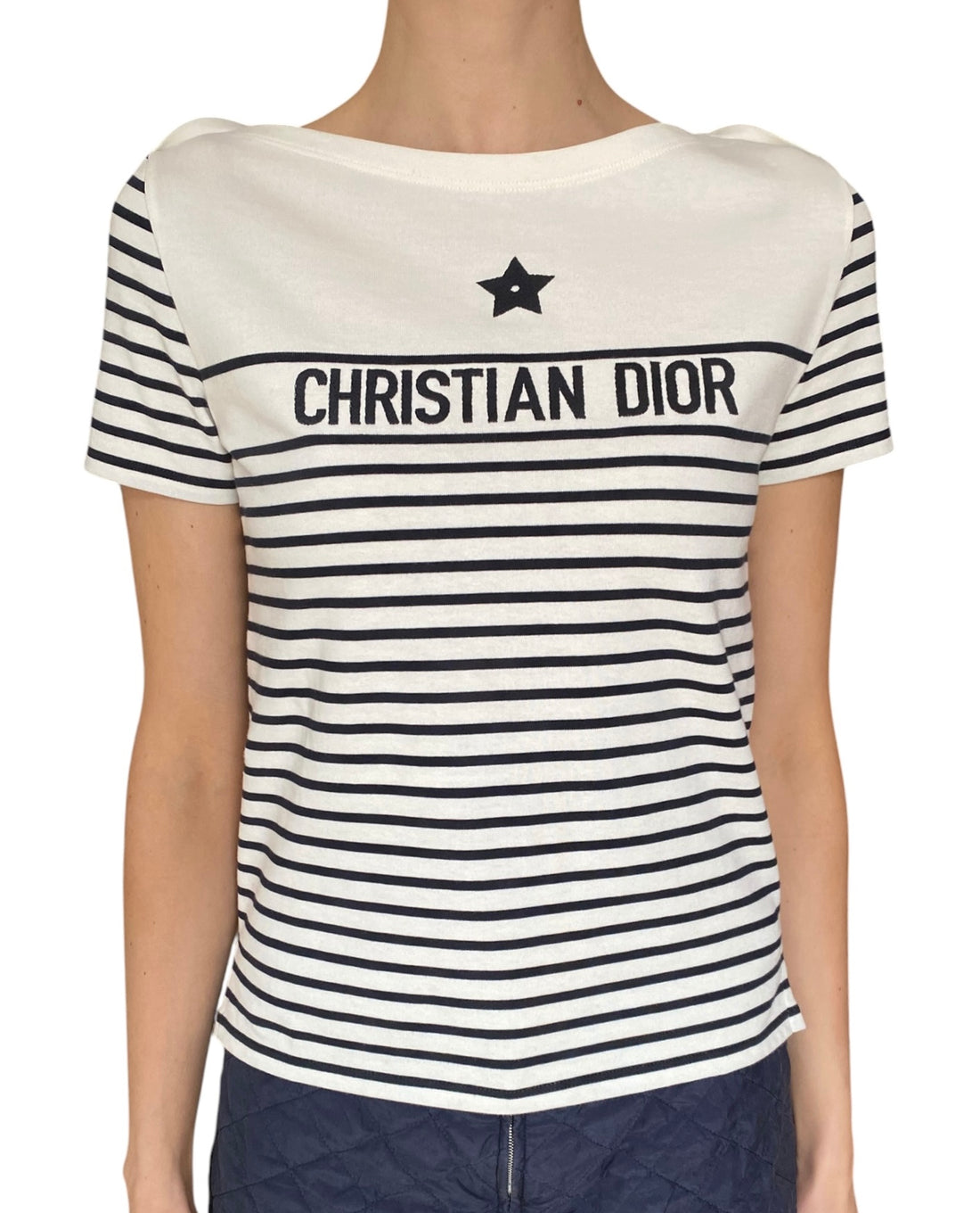 Christian Dior Navy Star Stripe Graphic Short Sleeve Tee - S / US 4-6