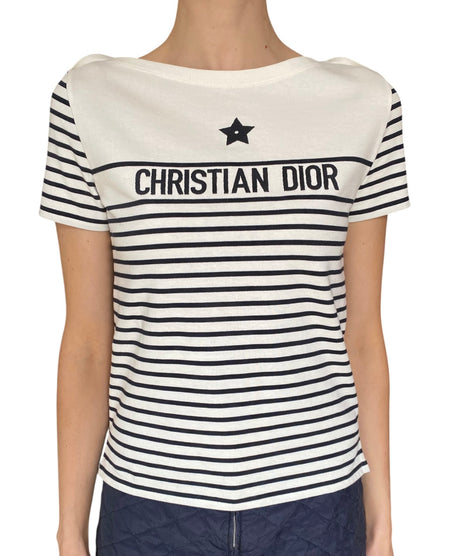 Christian Dior Navy Star Stripe Graphic Short Sleeve Tee - S / US 4-6
