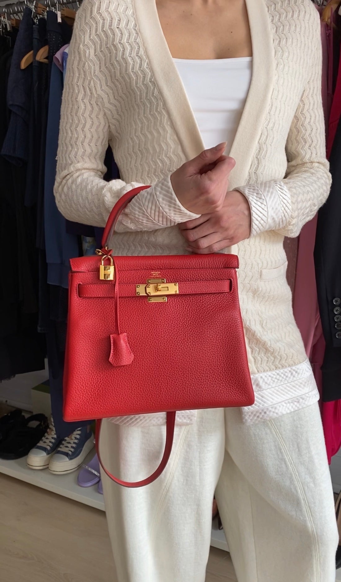 Hermes Red Rouge Casaque Togo Leather Kelly 28 Bag GHW 2022