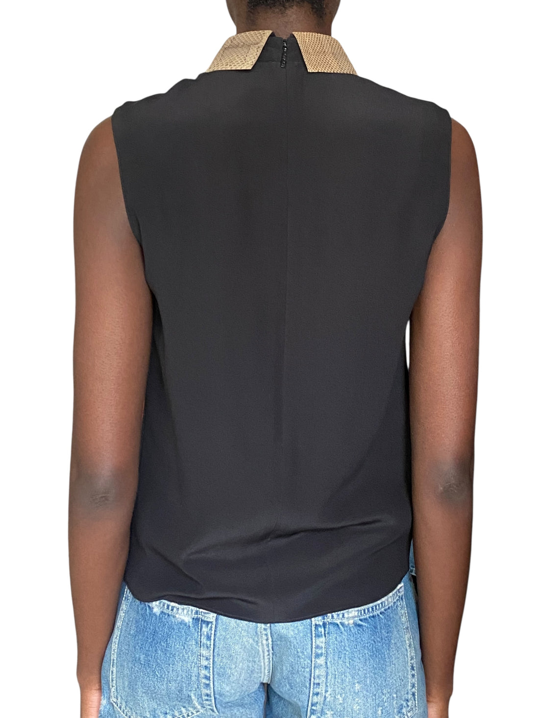 Gucci Black Python Collar Sleeveless Top - IT 38