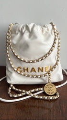 Chanel 22 White Glossed Leather Logo Mini Chain Bag